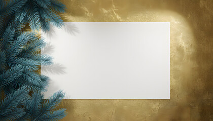 Festive holiday greeting card with a blank space for a personalized message, adorned with frosted pine branches and a warm, textured background