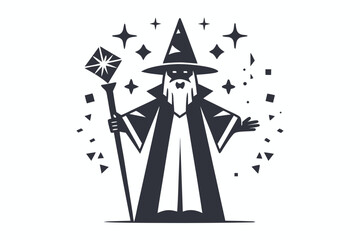 Pixel art wizard stands tall holding a staff, exuding magical energy