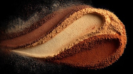 Overhead shot of mousse and cinnamon powder arranged in gradient shape