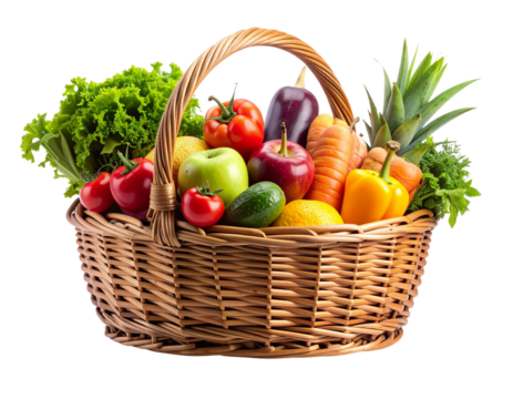 Minimalist Farm Basket with Assorted Organic Fruits and Veggies