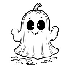 Cute Funny Halloween Vector Illustration coloring pages with pumpkins, ghosts, and bats for kids