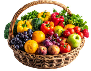  Colorful Organic Produce in Rustic Wicker Basket Isolated