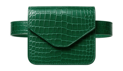 Emerald green croc-embossed belt bag featuring a magnetic flap closure.