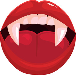 Spooky illustration of vampire mouth open, showing tongue and fangs, perfect for halloween themed designs