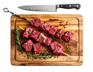 Prepara&ccedil;&atilde;o de Churrasco: Espeto de Carne Crua sobre T&aacute;bua de Cozinha