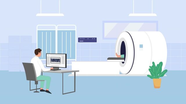 Animation of Examining a patient on a diagnostic scanner machine