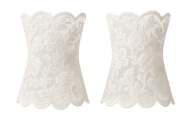 Scalloped edge embroidered lace wrist cuffs.