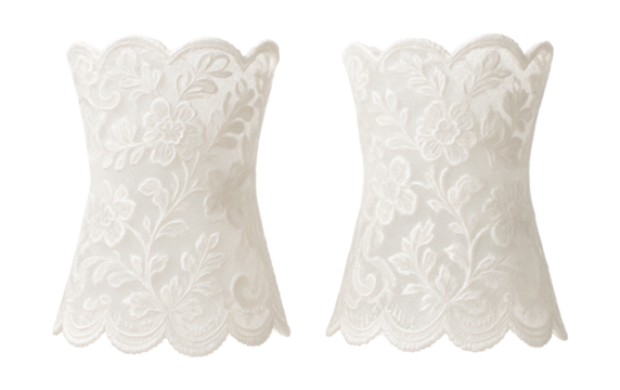 Scalloped edge embroidered lace wrist cuffs.