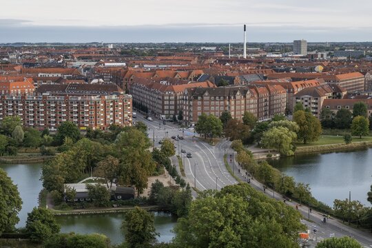 View from Vor Frelsers Kirke to Torvegade and the Amagerbro Vest neighbourhood, Copenhagen, Denmark