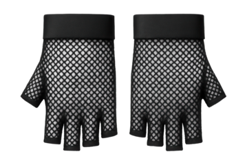 Black fishnet fingerless gloves featuring a wide elastic band.