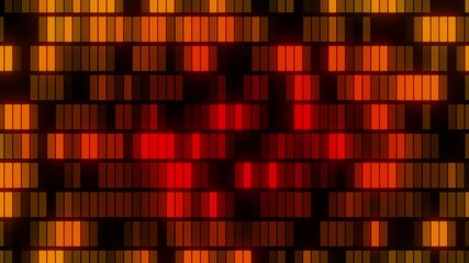 Abstract background with glowing orange and red vertical lines arranged in horizontal rows, creating a dynamic, vibrant pattern. - Powered by Adobe