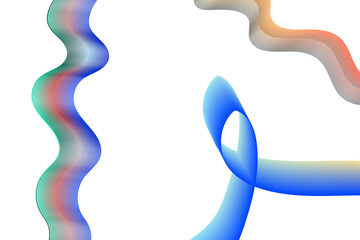 Dynamic abstract flowing gradient ribbons and wavy lines digital art isolated on transparent background