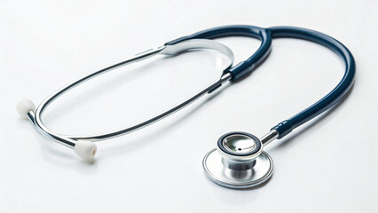 Closeup of a medical stethoscope on a white background, a healthcare tool for cardiac diagnostic examination