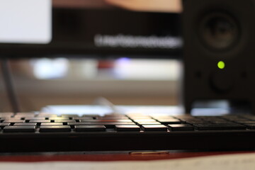 The keyboard is on the desktop.