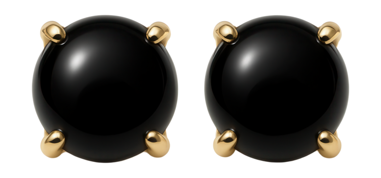 Black onyx stud earrings in a sleek gold setting.