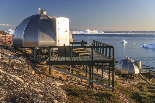 Igloos, Igloo Hotel, Hotel Arctic in Midnight Sun, Ilulissat, Disko Bay, West Greenland, Greenland