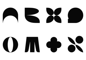 Minimalist geometric abstract black shapes on white background graphic design elements