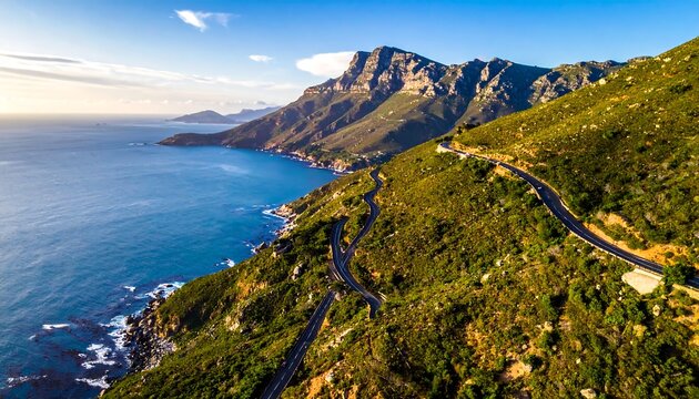 Scenic coastal road winding through lush hills - Powered by Adobe