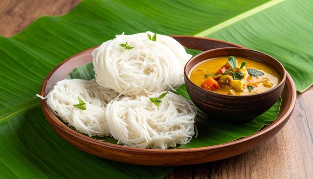 Idiyappam with Stew. Traditional Indian Food