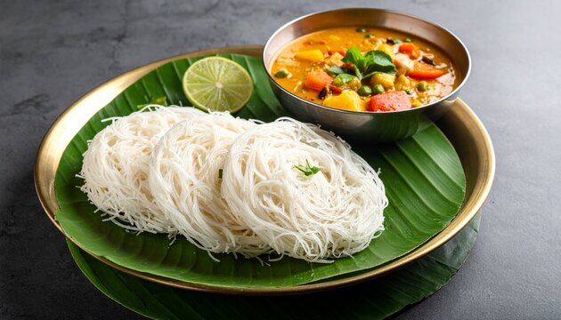 Idiyappam with Stew. Traditional Indian Food