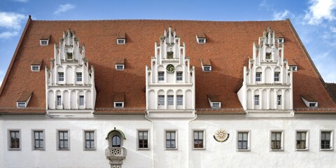 Old city Hall with stepped gables, Market square, Meissen, Saxony, Germany