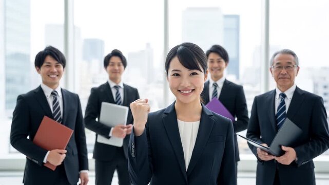 ガッツポーズをするビジネスパーソン・コンサバ系企業