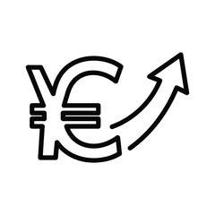Euro currency symbol with an upward trending arrow, indicating financial growth