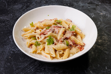 Creamy Pasta Carbonara With Bacon, Parmesan, Fresh Parsley