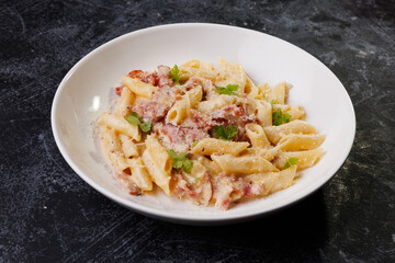 Creamy Pasta Carbonara With Bacon, Parmesan, Fresh Parsley