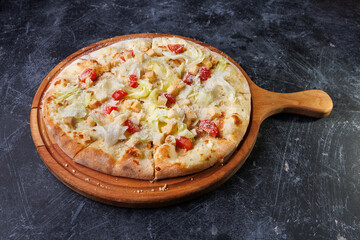 Delicious Caesar Pizza With Cheese, Tomatoes, Salad Leaves, and Crispy Toppings