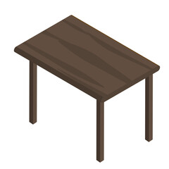 A simple brown wooden rectangular table with four legs shown from a high angle on a transparent background suitable for digital art and design