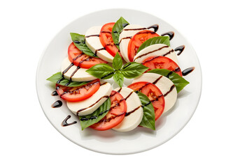 Fresh tomato and mozzarella salad appetizer with basil