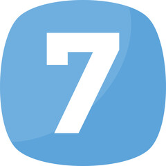 A stylized number seven in white color rendered on a light blue rounded square background with soft shadows and highlights indicating depth and a clean professional aesthetic