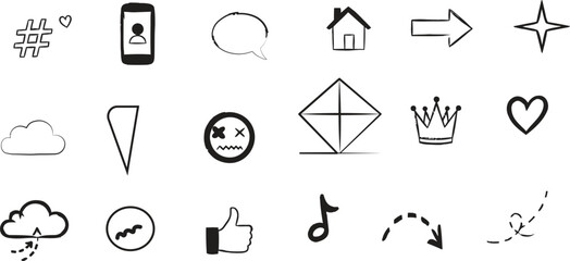 Hand Drawn Doodle Icons Set – Sketch Style Symbols & Elements