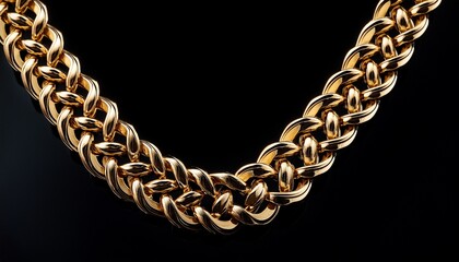 Obraz premium a thick lustrous gold curb chain necklace hangs against a stark black background showcasing its intricate links and polished gleam