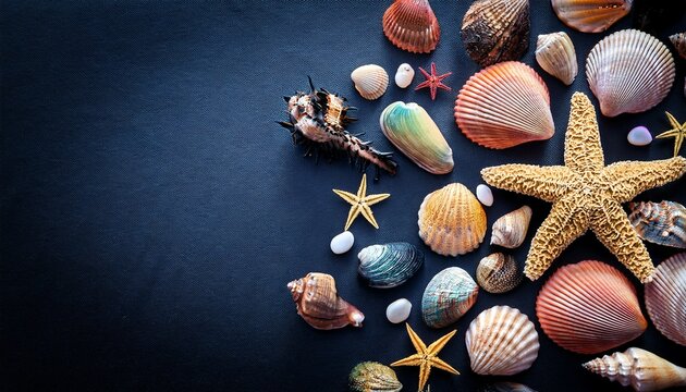 starfish and seashells on a dark background