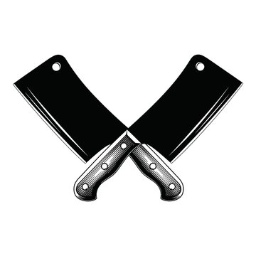 Crossed butcher knives cleavers kitchenware vector illustration isolated on white