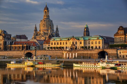 Panorama over the Elbe, Church of Our Lady, Dresden, Free State of Saxony, Germany
