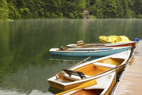 Rowing boats, Freibergsee, near Oberstdorf, Allg&auml;u, Bavaria, Germany