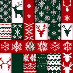 Christmas holiday fabric patterns with snowflakes and reindeer isolated on white background isolated on transparent background