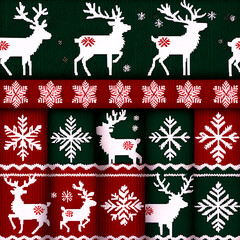 Festive christmas knitted pattern with reindeer and snowflakes isolated on white background isolated on transparent background