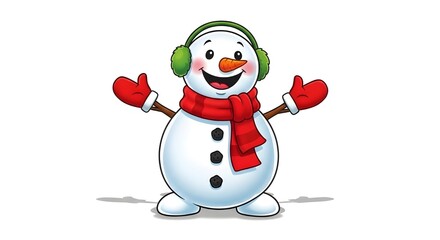 Fototapeta premium Cartoon snowman with earmuffs isolated on white background