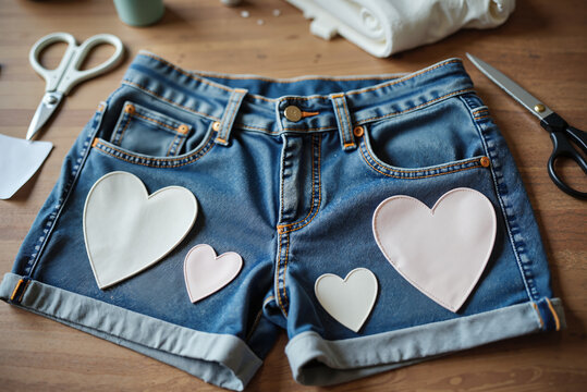 Denim Upcycling Craft – Handmade Shorts with Heart Patches for Sustainable Fashion and Eco-Friendly Design Blogs