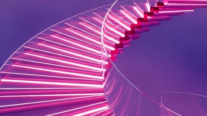 Illuminated spiral staircase with pink neon lights against a purple background - Powered by Adobe