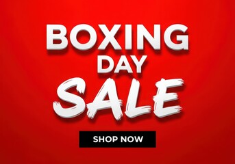 Bold white text boxing day sale with shop now button on a red background
