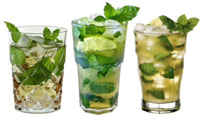 Refreshing Summer Cocktails – Mint Leaves and Citrus Garnish on Transparent Background for Beverage Menus and Social Media Posts