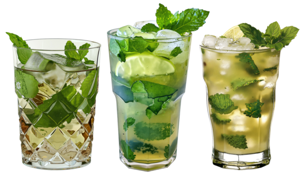 Refreshing Summer Cocktails – Mint Leaves and Citrus Garnish on Transparent Background for Beverage Menus and Social Media Posts