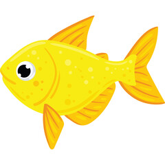 Bright Yellow Goldfish With Orange Fins And Tail With Bubbles On Transparent Background