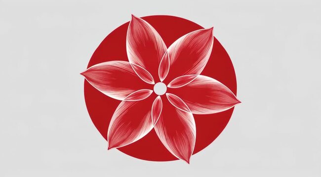 Abstract red and white floral pattern animated on grey background, creating a simple and elegant