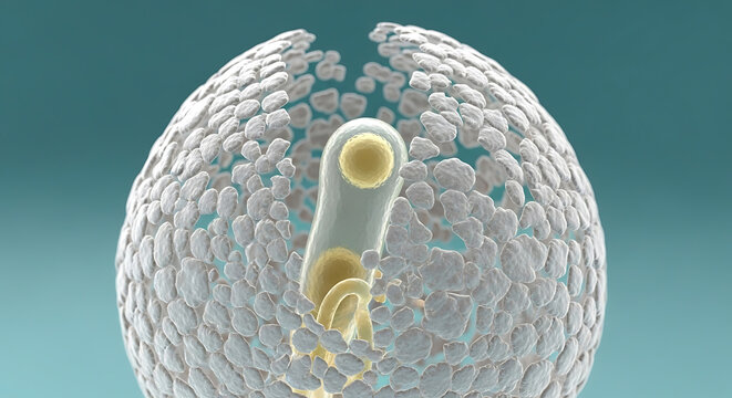 Detailed visualization of bacteria and surrounding cell structures under magnification for scientific research purposes